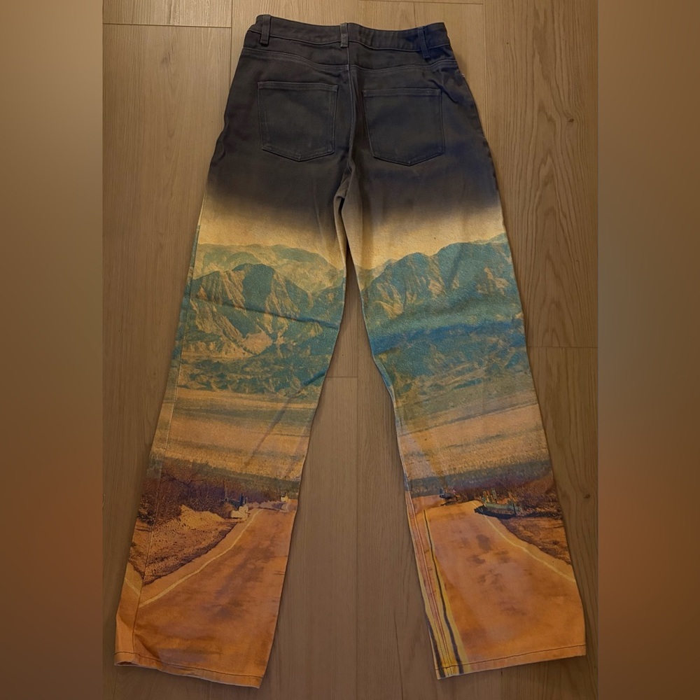 Desert Highway Scenic Print Jeans – Statement Graphic Denim - Picture 2 of 3